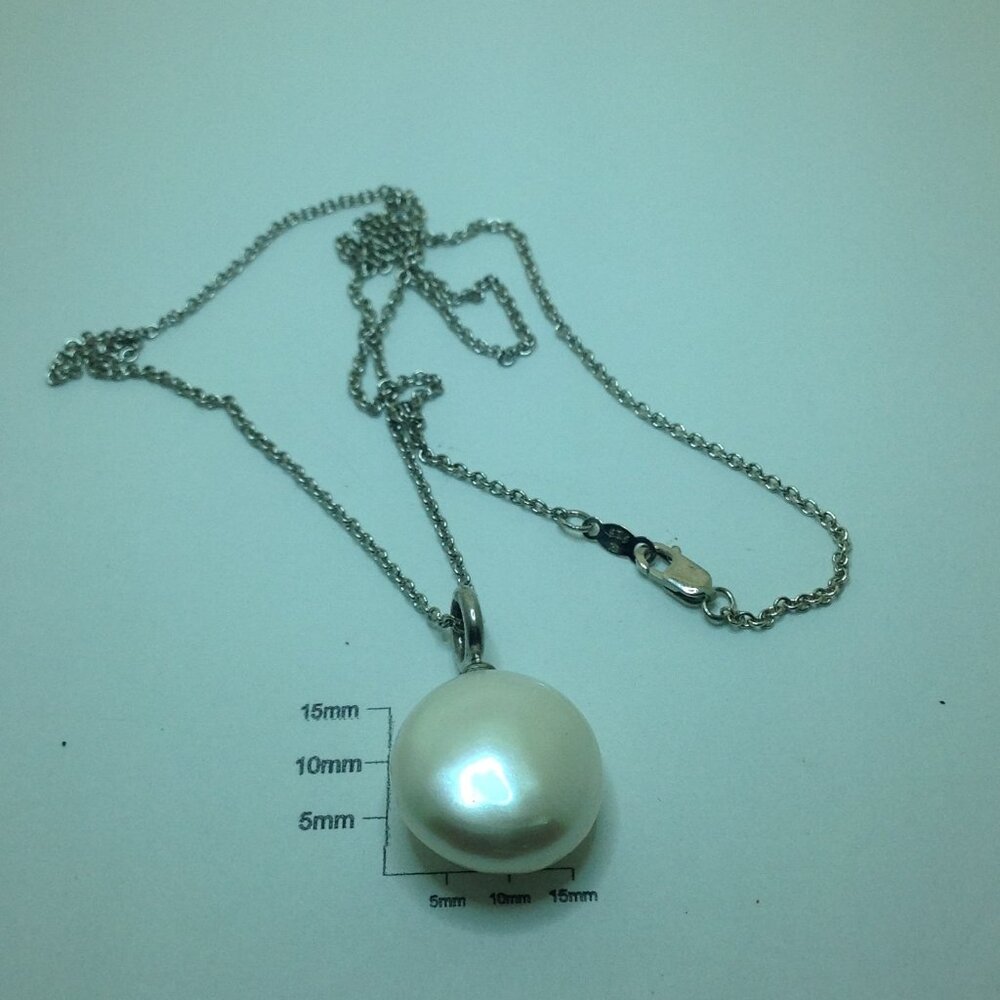Honora White Fresh Water Coin Pearl Pendant with 18" Silver Cable Chain